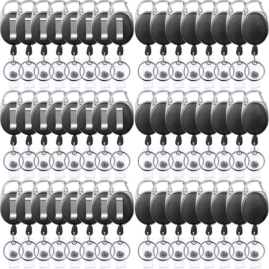 Yaomiao 100 Pack Retractable Badge Holder Reel with Clips Heavy Duty ID Card Holder Reels Bulk with Key Ring for Office Worker Doctor Nurse Employee School Students (Black)