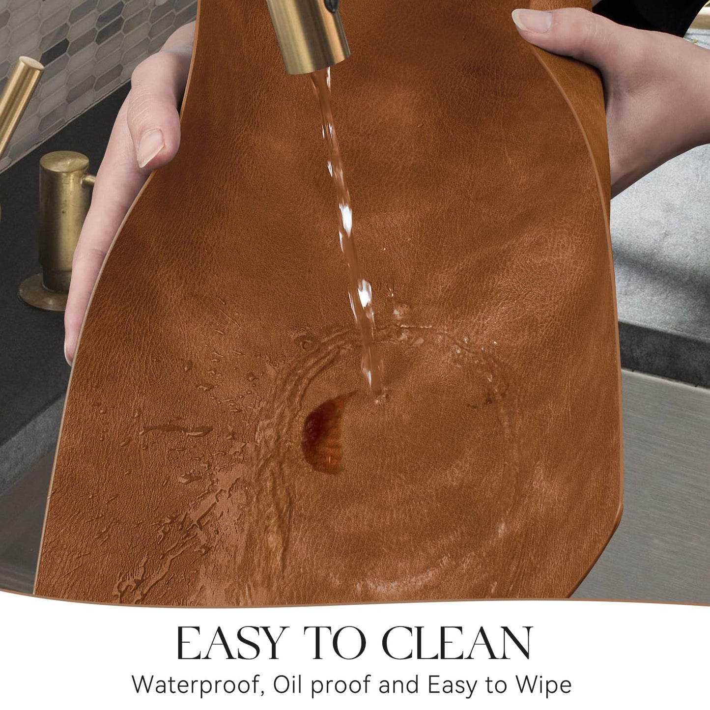 MOSAYT Vinyl Placemats Set of 4-12 X 17 Inch - Faux Leather 100% Waterproof Oil-Proof Wipeable PU Place Mats, Heat Resistant Reversible Table Mats for Kitchen, Dining, Outdoor, Reddish Brown