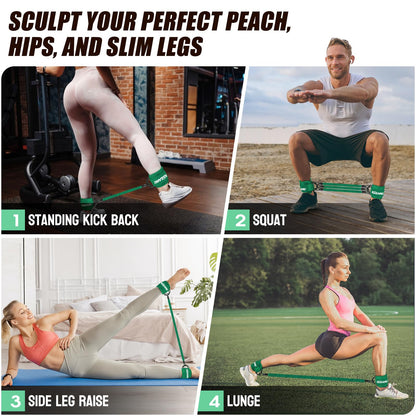Ankle Resistance Bands with Cuffs, Ankle Weights Bands for Working Out, Women Leg and Glutes Workout Equipment, Exercise Bands for Kickbacks, Butt and Booty Trainer, Home Gym Fitness Equipment