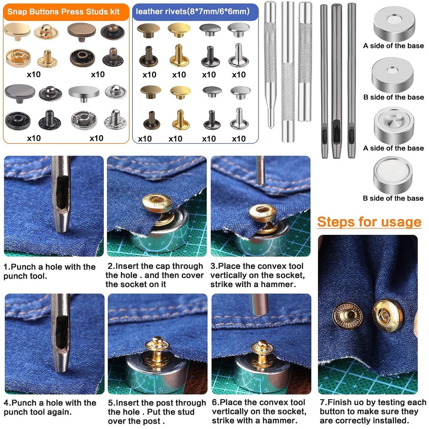 273 Pieces Leather Working Tools and Supplies with Leather Tool Box Cutting Mat Hammer Stamping Needles Snaps and Rivets Kit Perfect for Stitching Punching Cutting Sewing Leathercrafting Making