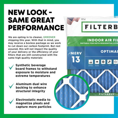 Filterbuy 16x25x1 Air Filter MERV 13 Optimal Smoke & Allergy Defense (4-Pack), Electrostatic Pleated HVAC AC Furnace Filters Replacement, Made in USA (Actual Size: 15.50 x 24.50 x 0.75)