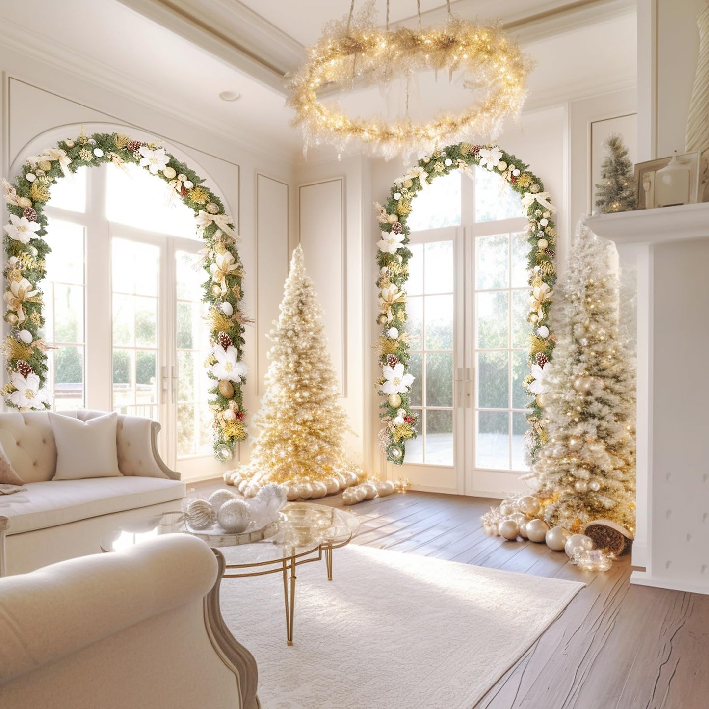 WBHome Pre-lit 6 Feet/72 Inch Christmas Garland, White & Gold Lighted Garland with 35 LED Lights for Indoor Outdoor Xmas Decor Holiday Decorations, Battery Operated (Batteries NOT Included)