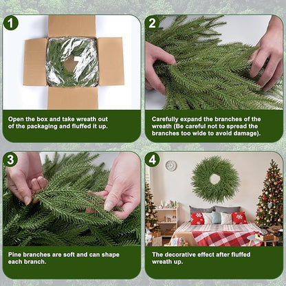 26 Inch Christmas Wreaths for Front Door Real Touch Norfolk Pine Wreath Large Artificial Green Wreath Indoor Outdoor Farmhouse Front Door Holiday Decoration Winter Home Hanging Xmas Decor