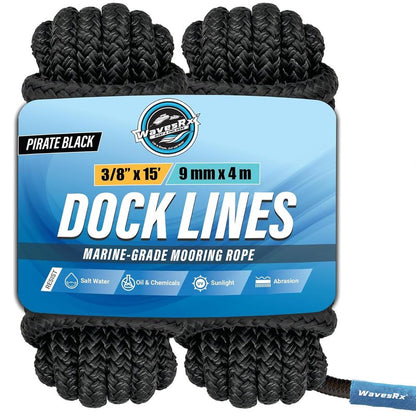 Premium Nylon Boat Dock Lines & Ropes for Docking 3/8'' x 15' | Double Braided Marine Rope & Mooring Line| Boat Ropes for Docking with Loop | UV & Saltwater Resistant Dock Ropes for Boats & Pontoons