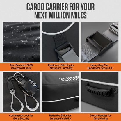 VENTURE 4TH Rooftop Cargo Carrier - 21 Cubic Feet Waterproof Car Roof Cargo Bag with Tie-Down & Compression Straps, Fits Most Vehicles with or Without Roof Racks, Sidebars & Crossbars
