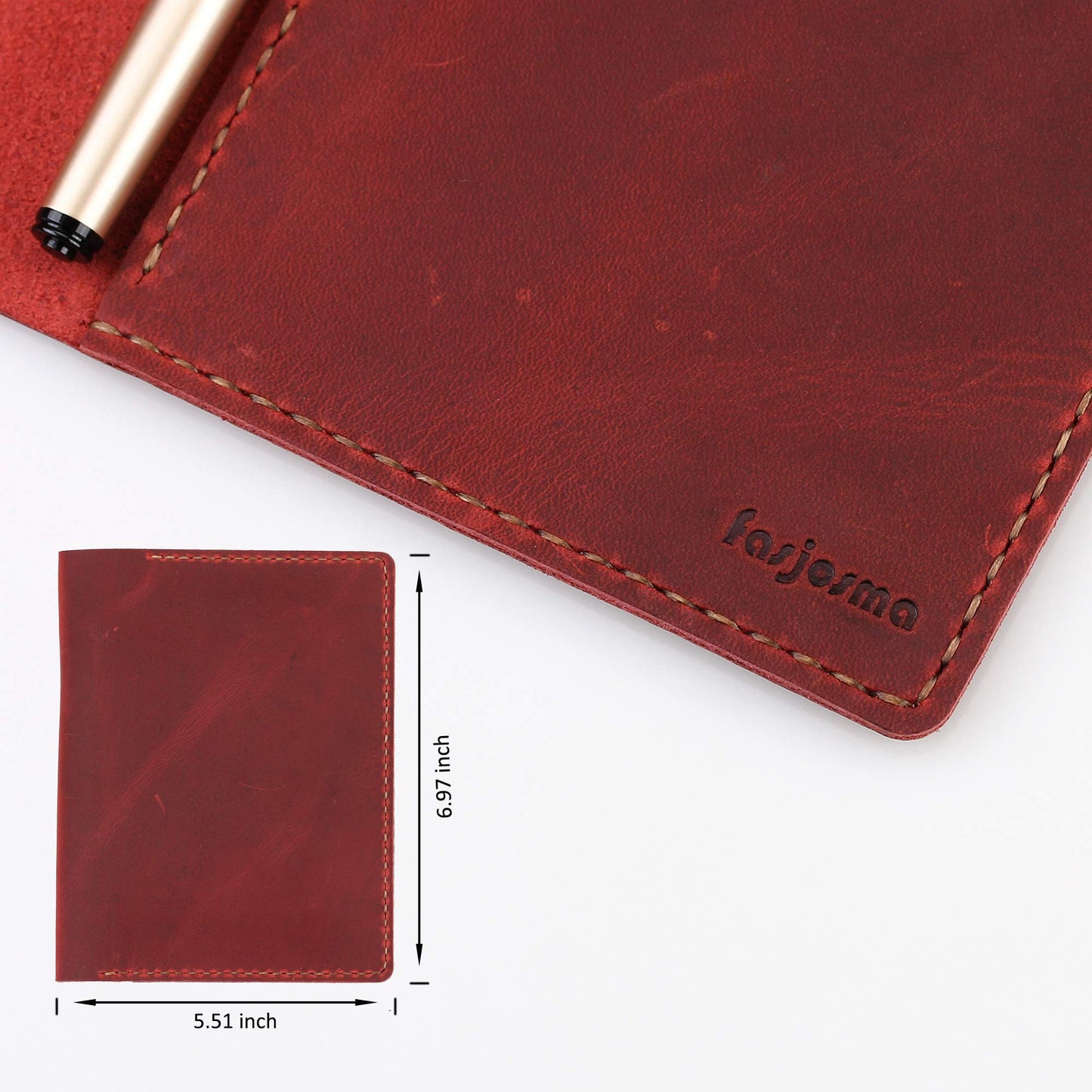 Fasjosma Leather Cover Compatible with Rite in the Rain & Rocketbook Mini Notebooks, Top Bound Spiral Notebook Cover, Leather Cover for 4'' x 6'' Pocket Notepad With Pen Holder - WINE