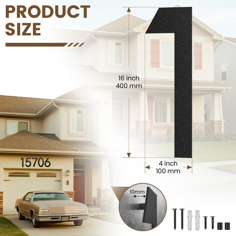 NUMAKY 16 Inch Large Modern House Numbers for Outside, Matte Black Metal Outdoor Address Numbers with Floating 3D Shadow & All Mounting Hardware, Weatherproof for Home/Apartment/Hotel/Mailbox (Number 1)