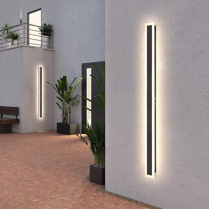 Modern Outdoor Wall Light, 2 Pack 59 Inch Exterior Wall Sconce - Dimmable 3000K-6000K - IP65 Waterproof Black LED Long Wall Light for House Porch Garage Patio