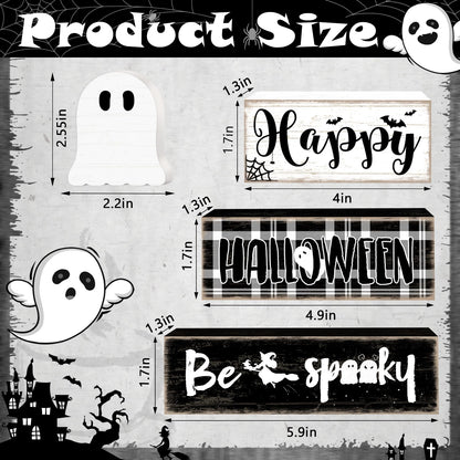 Britimes 4 Pcs Halloween Decorations for Home Ghost Table Decor Halloween Tiered Tray Decorations Set Gift Spooky Stack Block Signs Rustic Farmhouse Tabletop Decor for Table & Home Office