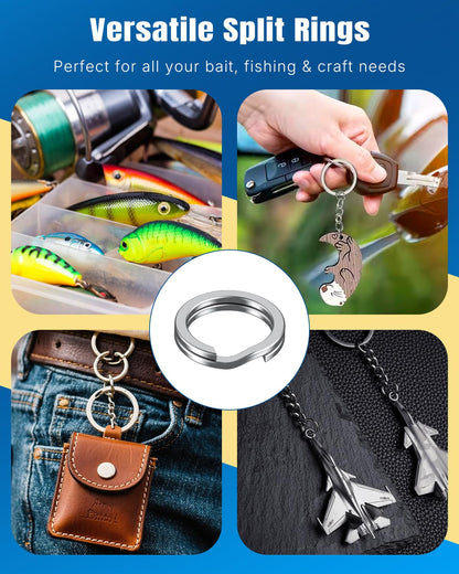 Pawfly 250 Pcs Split Rings and Split Ring Pliers for Fishing, 5 Sizes Fishing Split Rings & Fishing Pliers Kit, Stainless Steel Split Rings for Saltwater & Freshwater, Fishing Lure Connectors