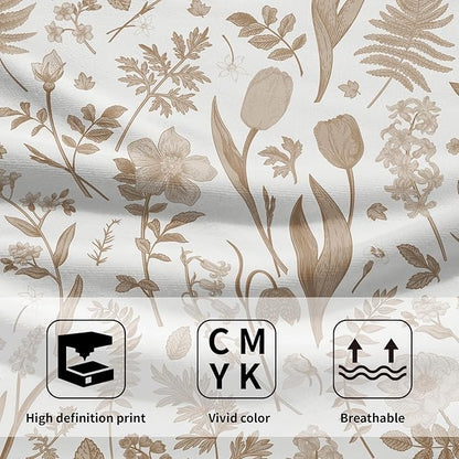 Spring Floral Hand Towels for Bathroom Set of 2 Brown White Flower Leaves