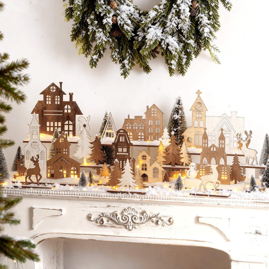 AceOrbit 12 Pcs Christmas Rustic Table Decor Xmas Trees and Elk Farmhouse Tiered Tray Decor Wooden Tabletop Centerpieces Sign Gifts for Fireplace Home Office Christmas Birthday Party Supplies