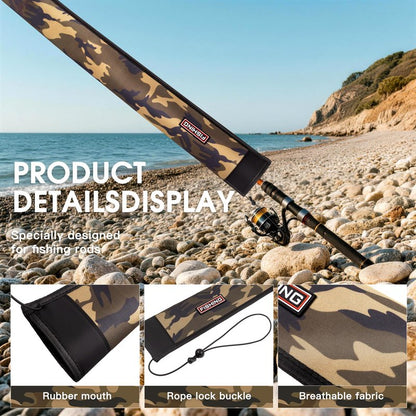 Fishing Rod Sleeve Protector, Waterproof Camouflage Pattern, Fits Casting 62in and Spinning 64in Rods, Hook Resistant with Adjustable Reel Strap, 1 Count (Casting, Camo)