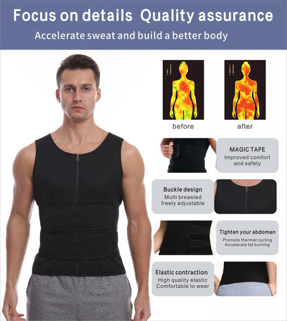 Dokelovy Sauna Suit Vest for Men 2 in 1, Zipper Sauna Waist Trainer with 2 Adjustable Waist Trimmer Belts,BodyShaper for Gym