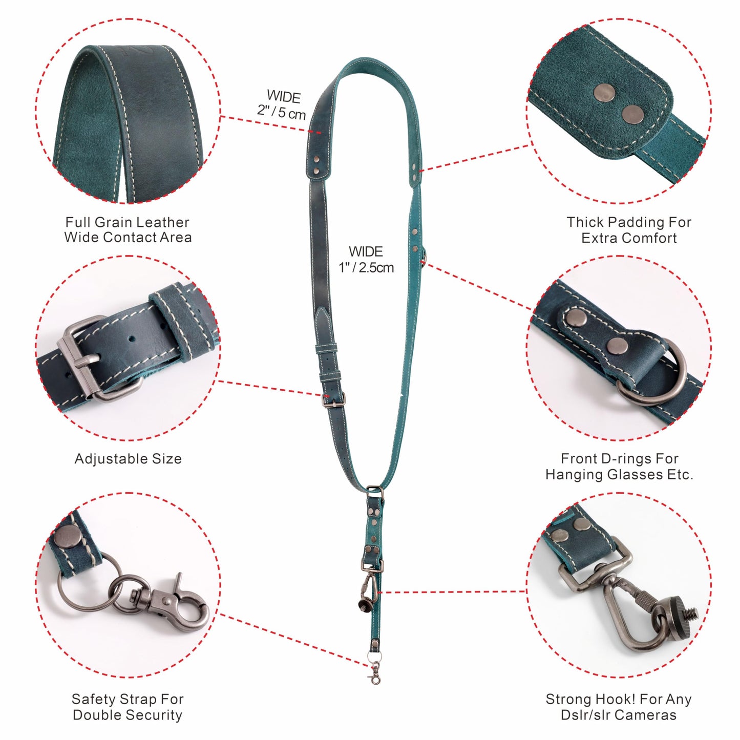 Padwa Lifestyle Green Single Camera Harness Strap for One Camera - Professional Single Full Grain Leather Camera Harness with Thick Padded,Quick Release Gear DSLR Camera Straps for Photographers