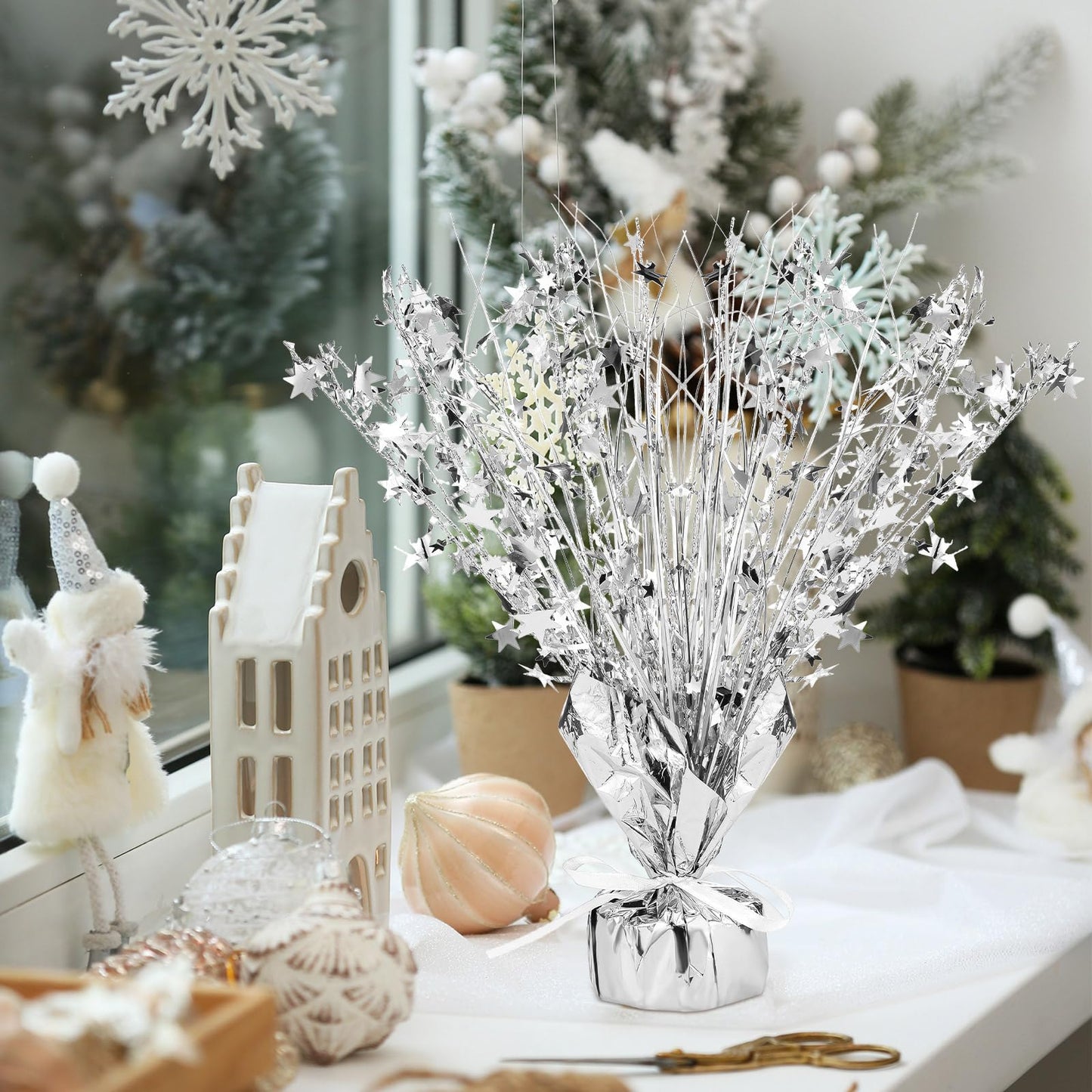 Crowye 3 Pieces Metallic Foil Spray Centerpiece Birthday Table Decoration Star Burst Centerpieces Graduation Table Decor for Birthday 2026 Party Holiday(Silver)