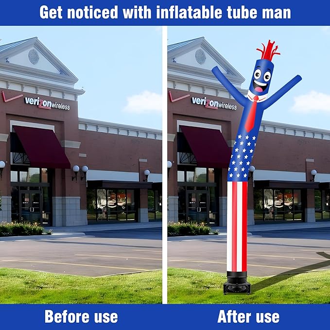 20FT Tall Inflatable Tube Man American Flag Wacky Wavy Dancing Guy with 1.5 HP Weather-Resistant Blower (18''Diameter) for Outdoor Decoration Advertising Business Promotion