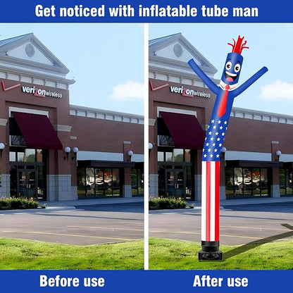 20FT Tall Inflatable Tube Man American Flag Wacky Wavy Dancing Guy with 1.5 HP Weather-Resistant Blower (18''Diameter) for Outdoor Decoration Advertising Business Promotion