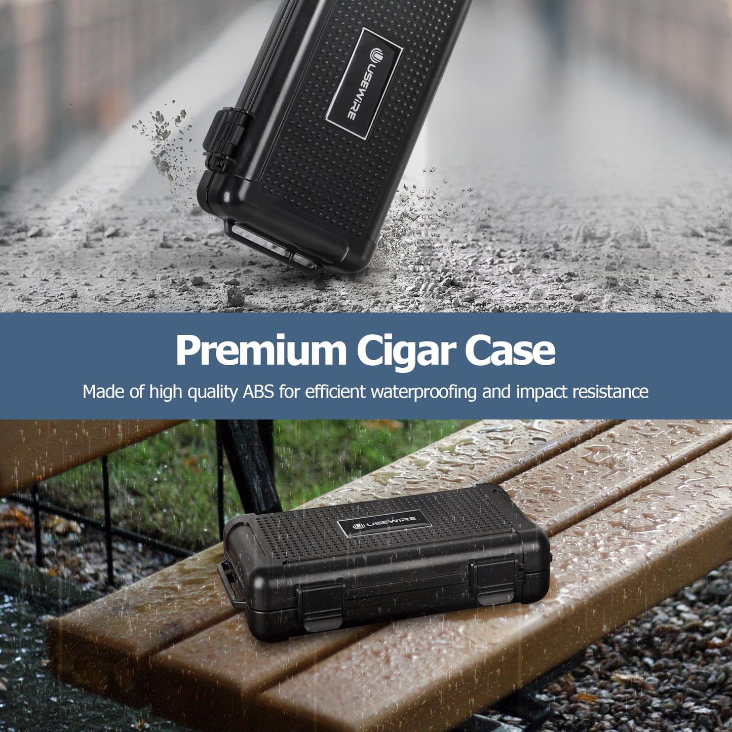 USEWIRE Cigar Humidor, Cigar Travel Humidor, Cigar Case for 4-5 Cigars, with Cigar Holder and Cigar Cutter, Portable Cigar Humidor Travel, Cigar Gifts for Cigar Accessories(Black)