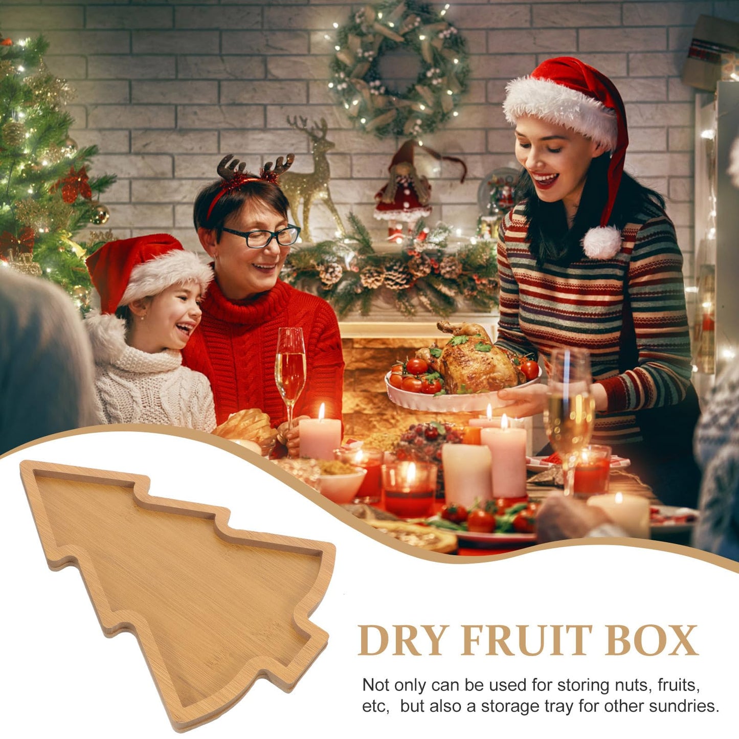 Amosfun Christmas Tree Appetizer Tray Wooden Tree Shaped Plate Fruit Sushi Serving Platter Charcuterie Board Christmas Party Supply Dessert Platter Snack Dish 7.6 x 11 x 0.5 Inch