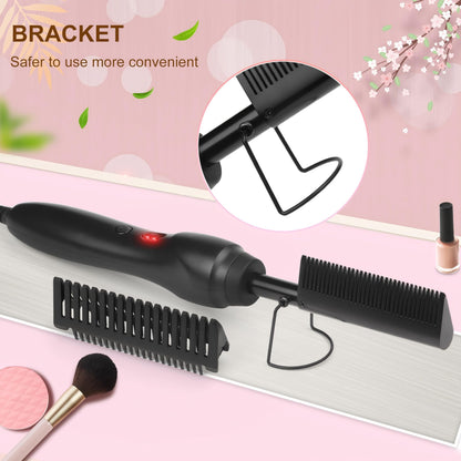 Electric Hot Comb Hair Straightener Heat Pressing Comb Curling Flat Iron Curler Hair Straightener Brush for Natural Black,Anti-Scald Beard Straightening Electric Press Comb