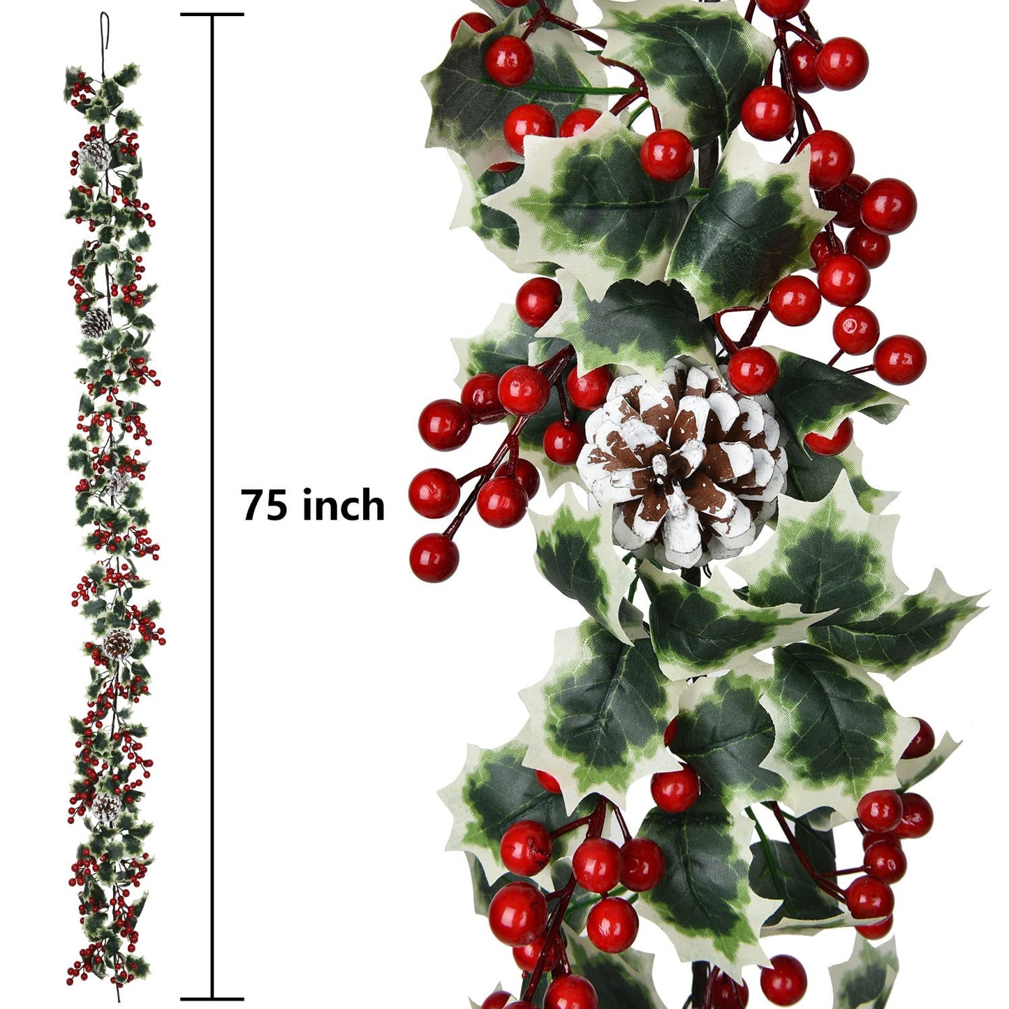 DearHouse 6FT Red Berry Christmas Garland with Pine Cone, Artificail Garland Indoor Outdoor Garden Gate Home Decoration for Winter Holiday New Year Decor