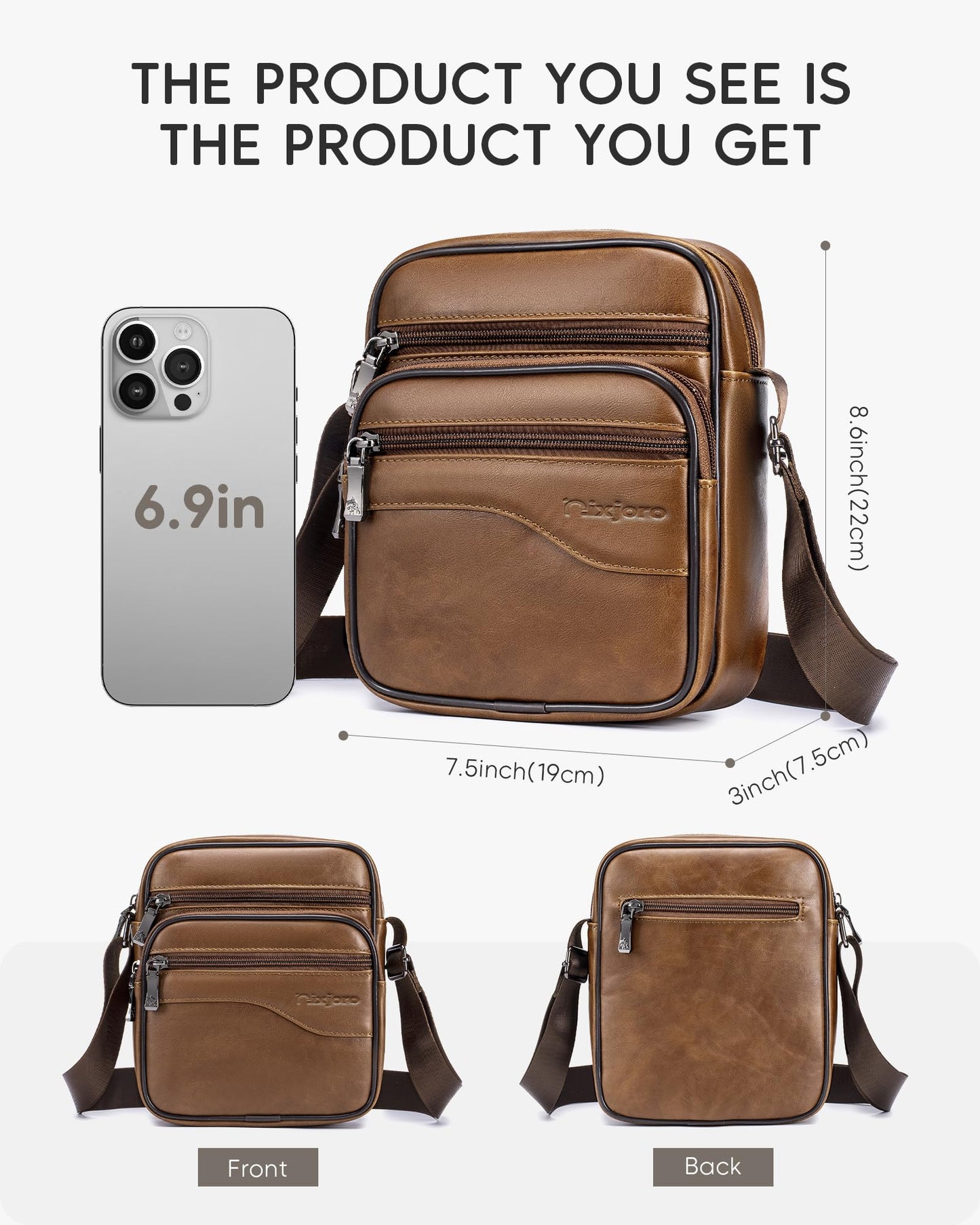 Nixjoro Vegan Leather Men Purse Small Messenger Cross Body Bag Satchel Sling Shoulder Bag for Work Business Travel, Brown