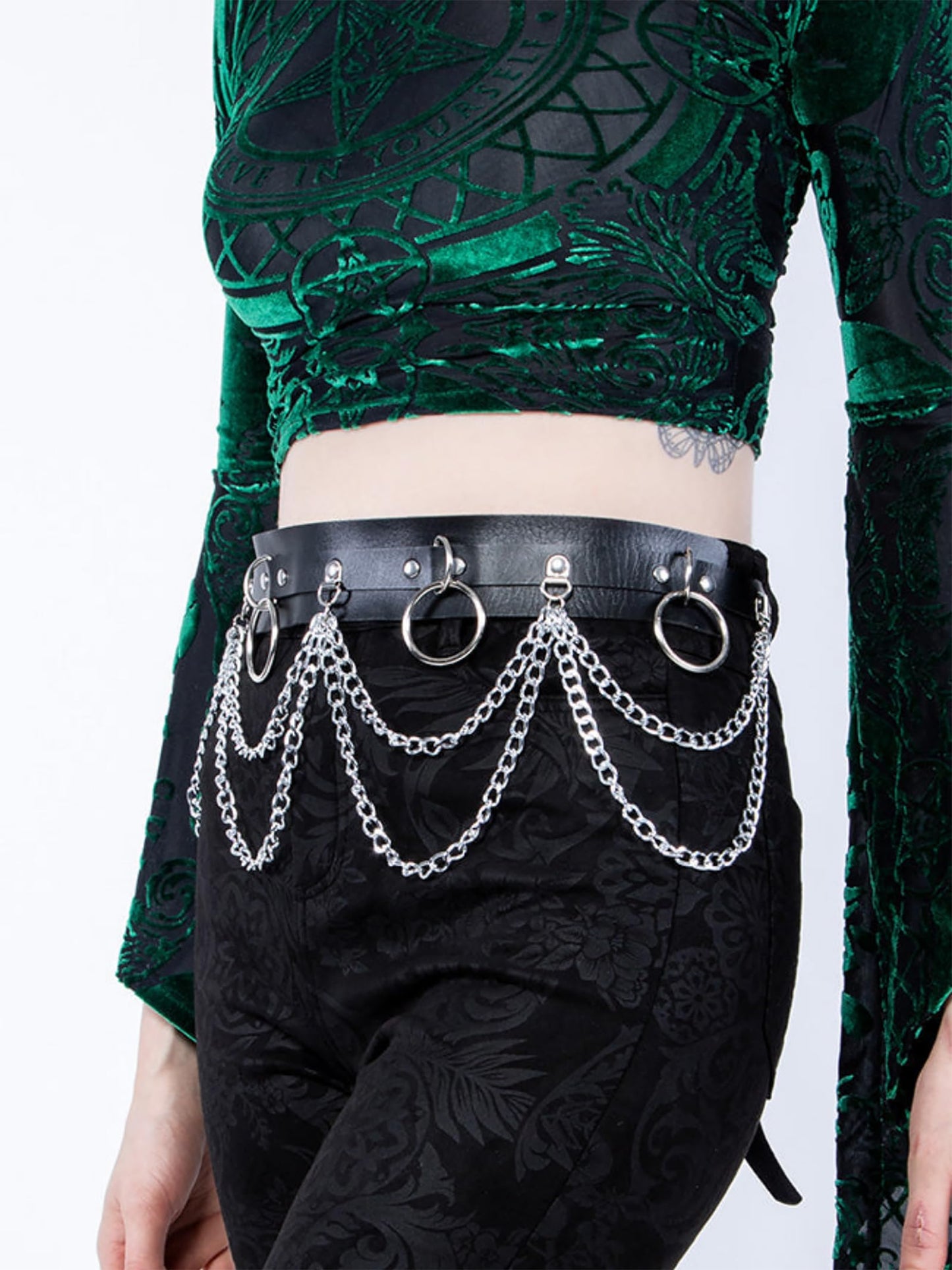 WARANDOD Goth Chain Belt - Black PU Leather Harness Belt for Women, Emo Punk Grunge Gothic Waist Belt with Chains, Rave Accessories for Alternative Fashion (Fit Waist 38.58-47.63in)