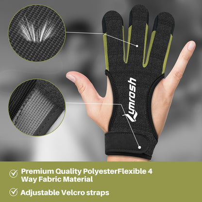 Lumrosh Archery Gloves 3 Finger Cowhide Shooting Hunting Green Men and Women Adult Kids Beginner Recurve Bow Archery Finger Protection Gear (Black, Large)