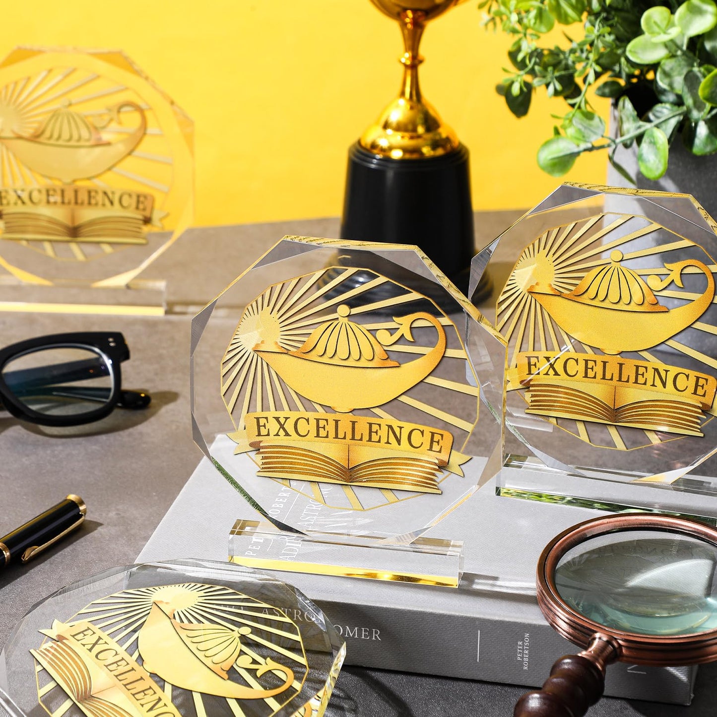 CroBlissful 3/6 Pcs Trophy Award 4.72 x 4.72 Inches Acrylic Trophy Plaques Awards for Adult Team Participation Gift Prizes(6 Pcs,Academic Excellence Style)
