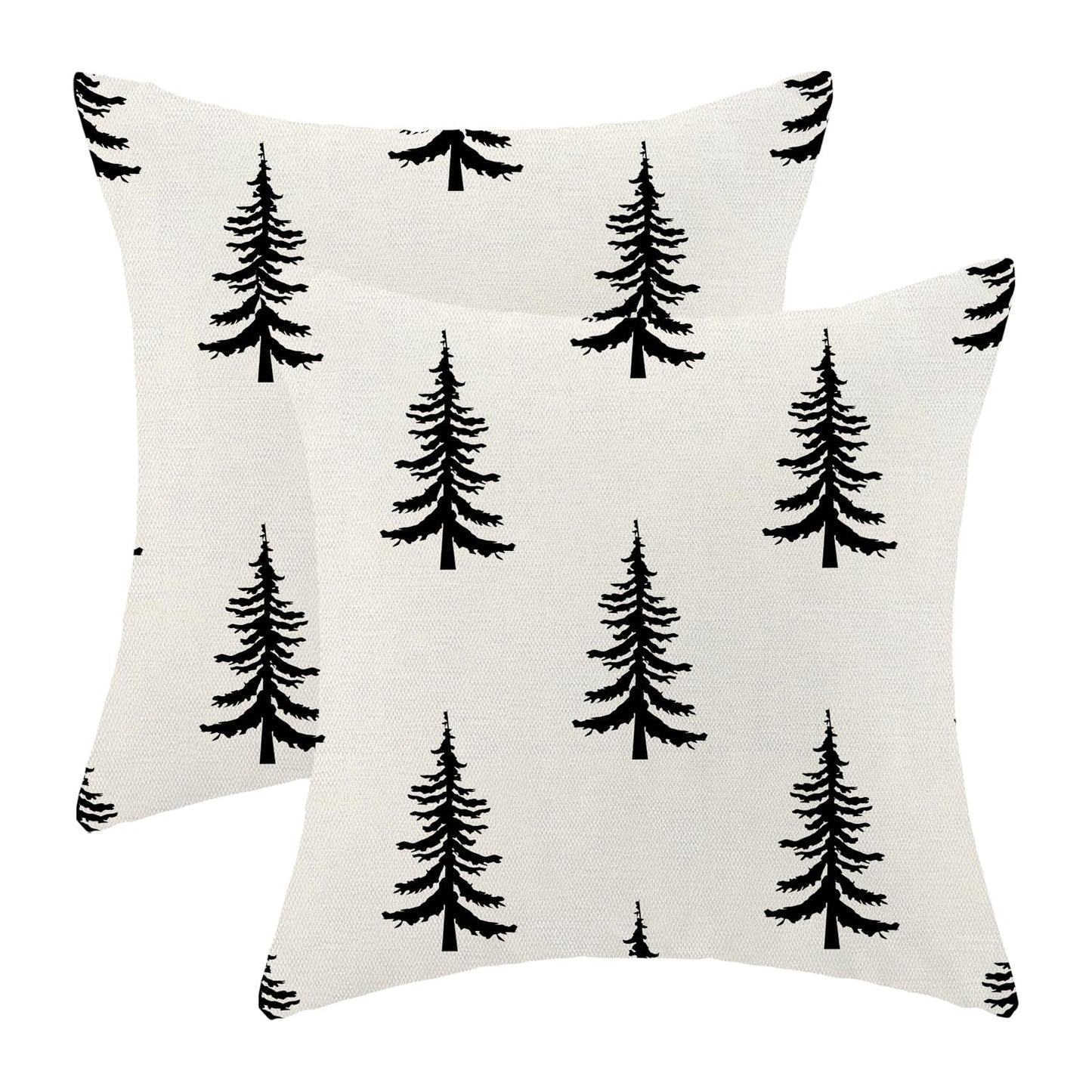 CXMEIFLY Christmas Pillow Covers 20x20 Inch Set of 2 Cream Black Christmas Tree Decor Throw Pillows Winter Xmas Holiday Outdoor Cushion Cases for Couch Bed Decorations