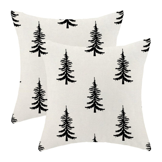 CXMEIFLY Christmas Pillow Covers 20x20 Inch Set of 2 Cream Black Christmas Tree Decor Throw Pillows Winter Xmas Holiday Outdoor Cushion Cases for Couch Bed Decorations