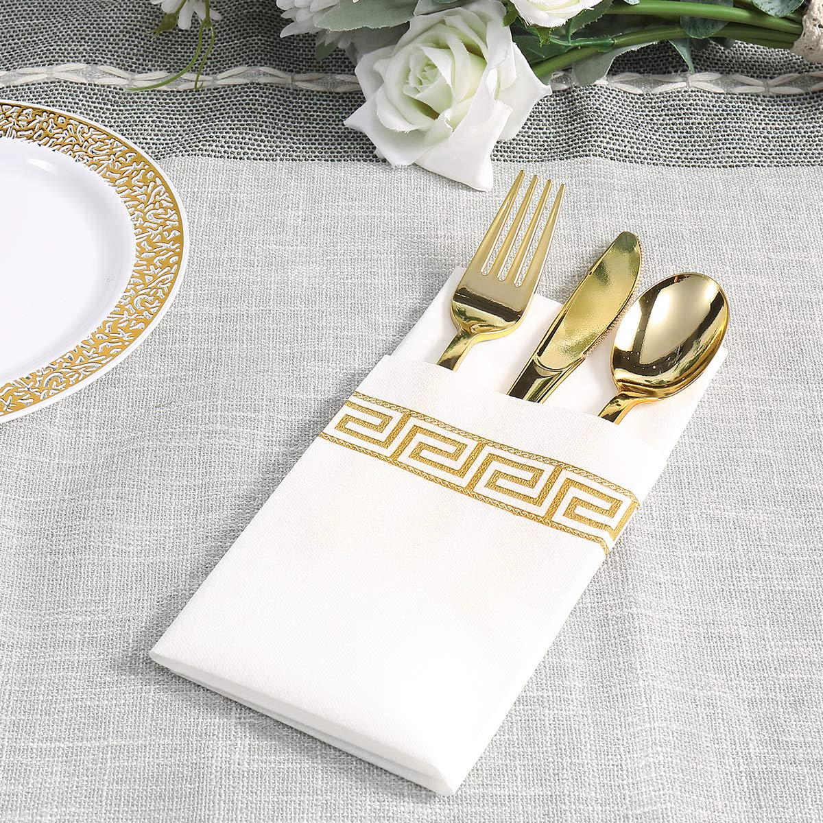 Vplus 200 PACK Guest Towels Disposable Bathroom, Decorative Bathroom Napkins, Soft and Absorbent Disposable Dinner Napkins Cloth Like for Kitchen, Parties, Weddings, Christmas Party（Gold)
