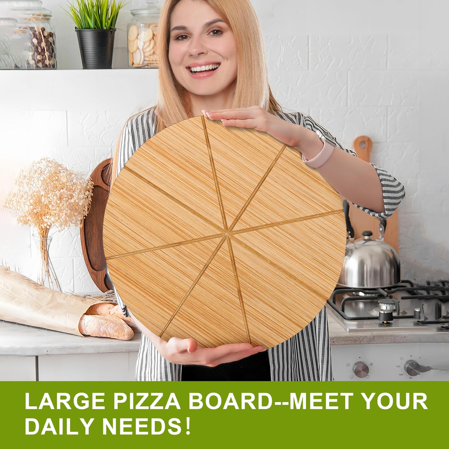 Pizza Cutting Board Round 12inch 2Pack Bamboo Wooden Lightweight Double Sided Pizza Tray Meat Bread Cheese Serving Platter Pizza Oven Accessories Pizza Prep Board Paddle Blocks Circular Circle