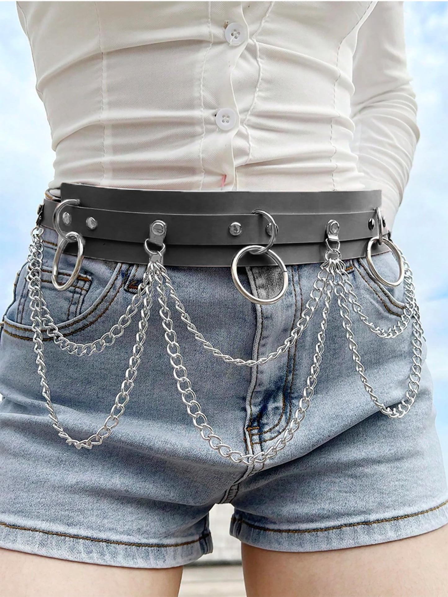 WARANDOD Goth Chain Belt - Black PU Leather Harness Belt for Women, Emo Punk Grunge Gothic Waist Belt with Chains, Rave Accessories for Alternative Fashion (Fit Waist 38.58-47.63in)