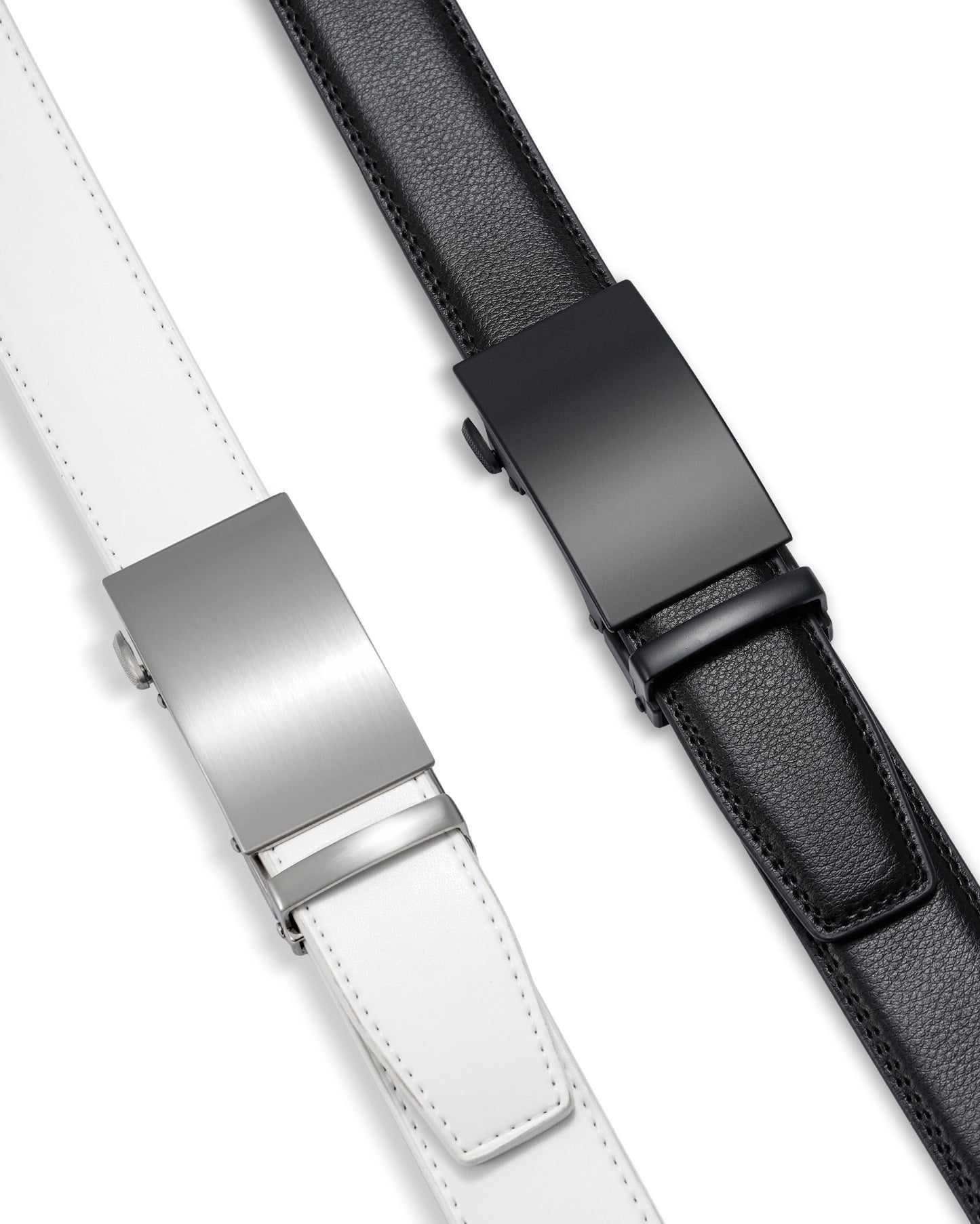 MILORDE Men's Leather Ratchet Belt - 35mm - Customizable Fit(2pack-Black/White,32" to 38" Waist Adjustable)
