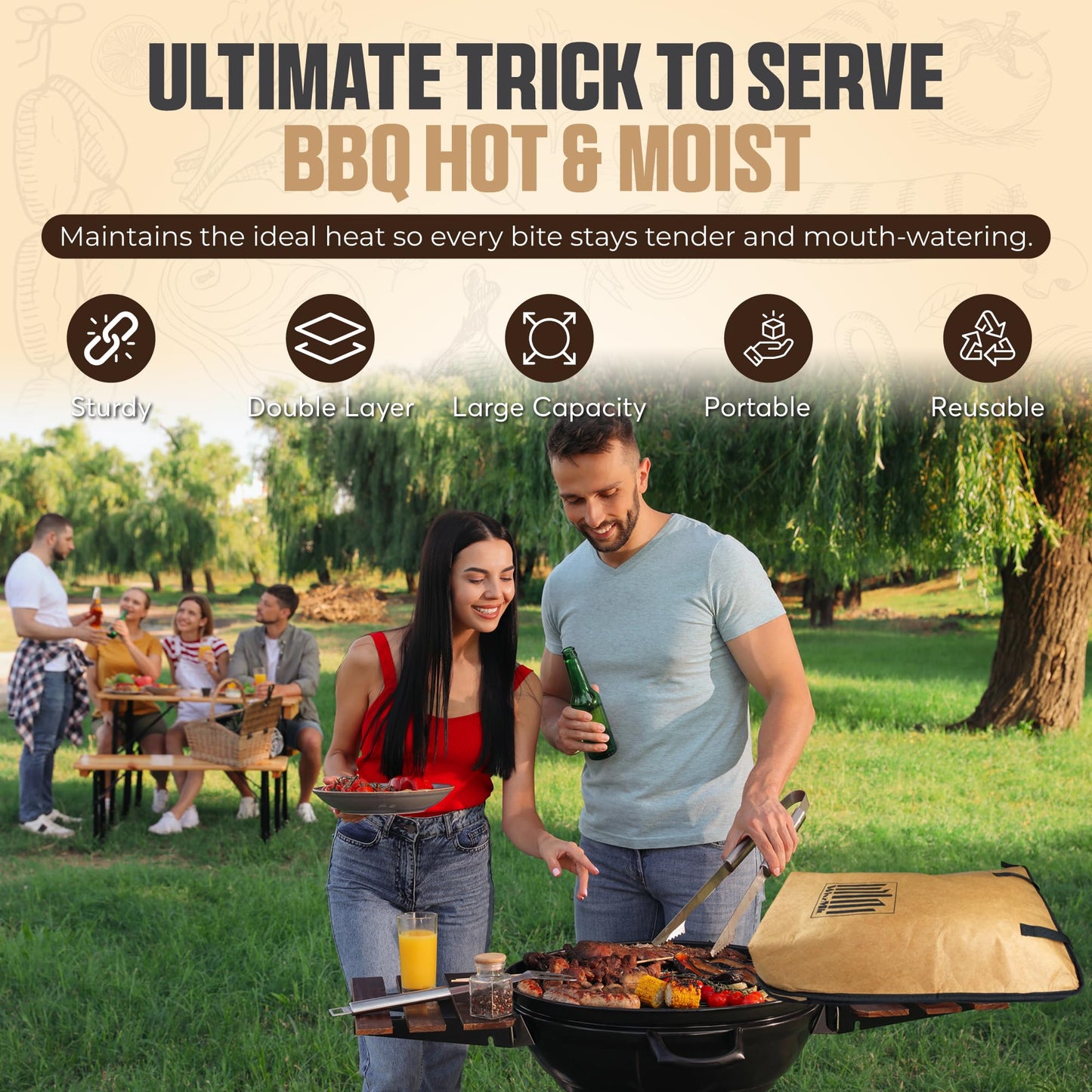 WinzMil BBQ Blanket for Resting Meat – Insulated Reusable Smoker Bag with Wide Mouth, Foldable Design & Handles Heavy-Duty – Perfect for Brisket, Pork, Turkey, Beef, Steak, Picnics & Camping (21in)