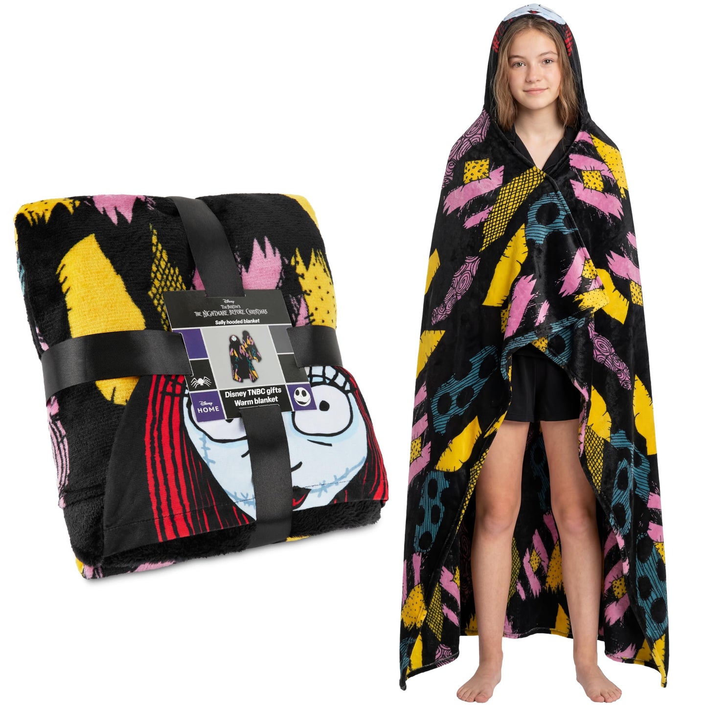 Disney The Nightmare Before Christmas Adult Blanket with Hood 51x59 in, Fleece Wearable Blanket Loungewear, Warm, Cozy Gifts for Women, Men (Black NBC)