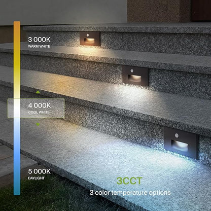 ASD LED Recessed Step Light Fixture, Outdoor & Indoor Stair Tread Lighting | 3CCT, Motion Sensor, Waterproof, ETL Listed | 3W 120LM 3000K-5000K 120V | Staircase Hardwired Illumination | Dark Bronze