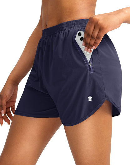 G Gradual Women's Running Shorts with Zipper Pockets Quick Dry Athletic Workout Gym 3" Short Shorts for Women with Comfy Liner (Navy Blue, Large)