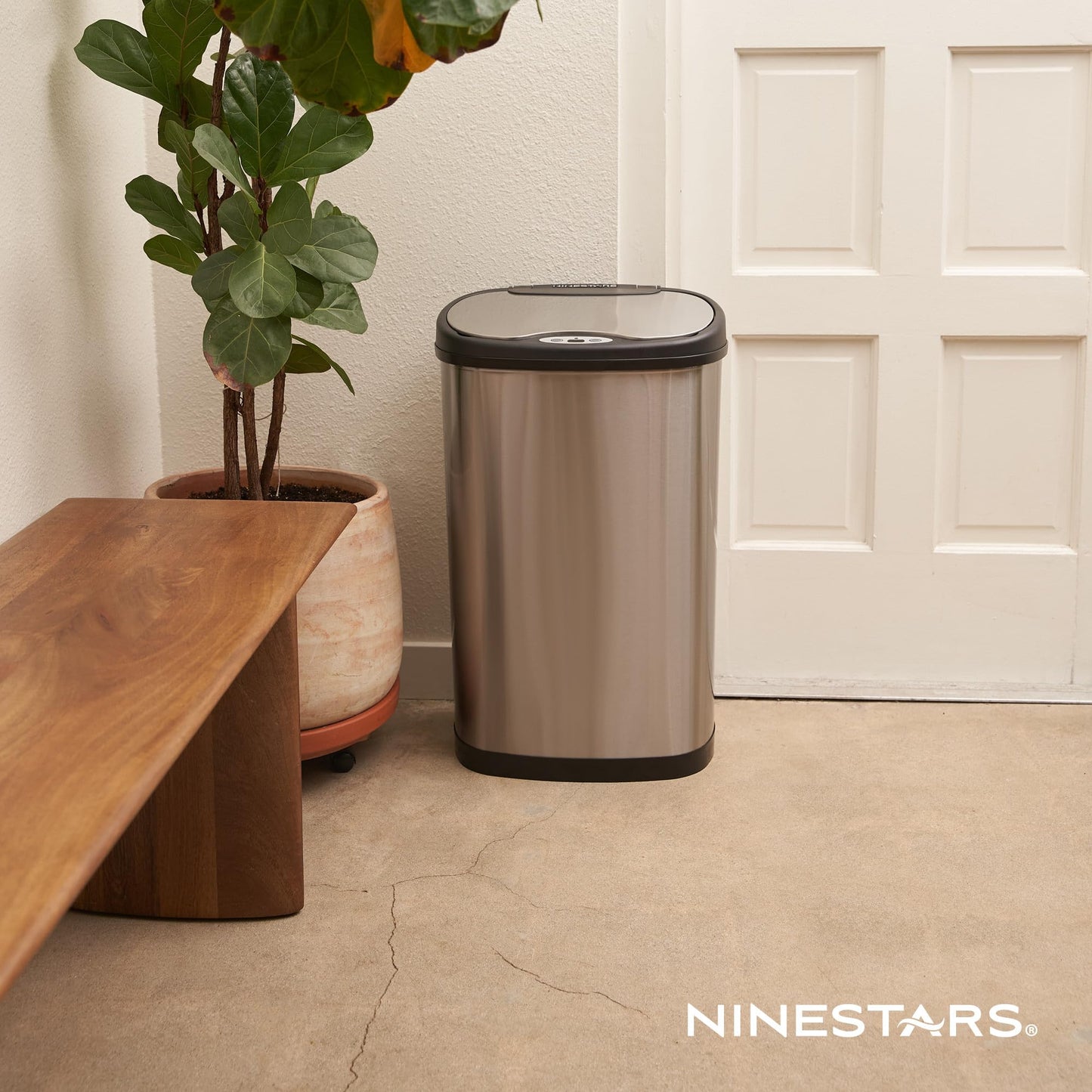 NINESTARS DZT-50-13 The Original Touchless Automatic Motion Sensor Trash Can, Black Top, 13.2 Gal. / 50 L, Stainless Steel