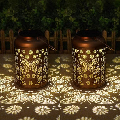 Birthday Day Gifts for Women Men Mom 2 Pack Butterfly Solar Lanterns Outdoor Waterproof - Butterflies Solar Lights Garden Decor, Outdoor Decor for Patio, Yard