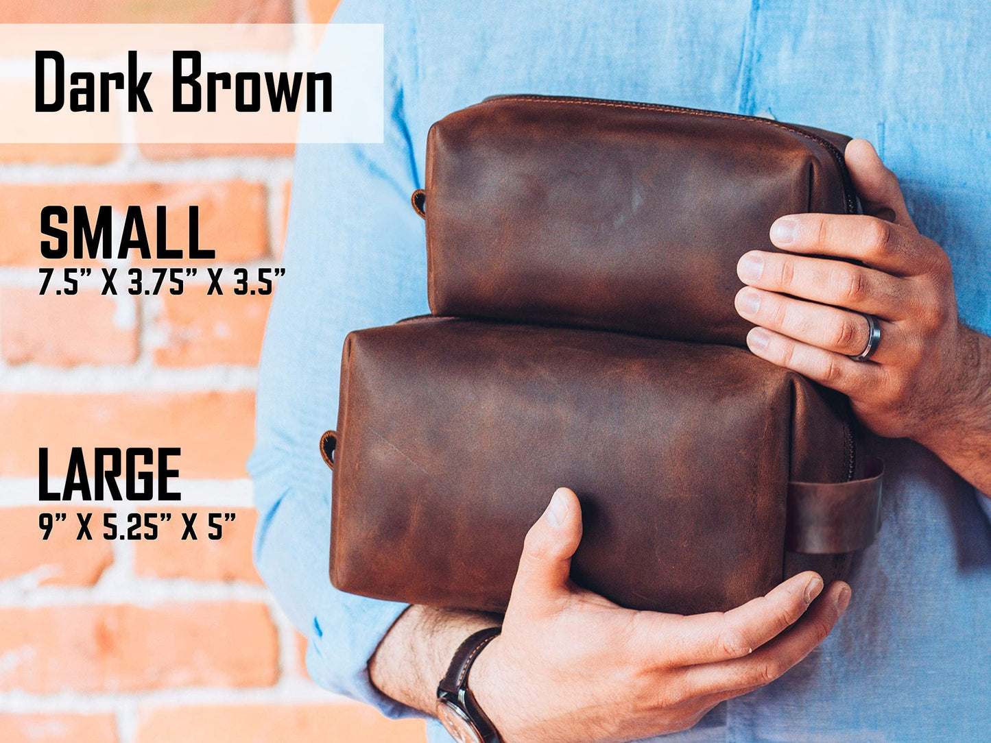 100% Genuine Leather Toiletry Bag Engraved Name or Initials – Crafted in USA – Personalized Travel Bag for Men – Customized Birthday, Anniversary, Father & Groomsmen Gift – Mens Waterproof Dopp Kit