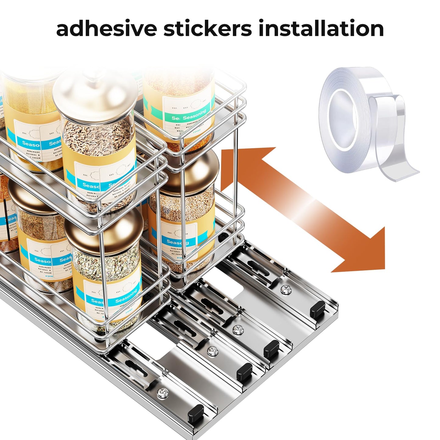 Pull Out Spice Rack Organizer for Cabinet, Slide Out Spice Racks, Easy to Install, 2.1''Wx10.35''Dx8.26''H, 3 Drawers 2 Tiers(Black)