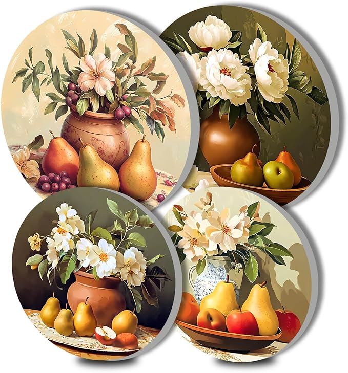 Vintage Fruits Electric Stove Burner Covers，4 Pack Round Stove Burner Covers，8 Inches and 10 Inches，Gas Stove Burner Covers,Metal Stove Burner Cover，Colorful Rustic Cooktop Decorative，Kitchen Decor