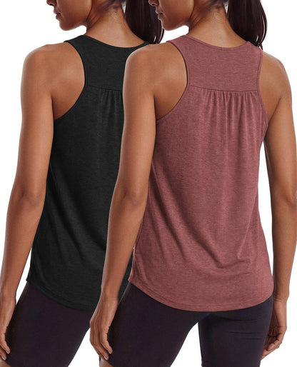 PINSPARK Tank Top for Women Sleeveless Quick Dry Running Yoga Shirts Racerback Workout Tank Tennis Tops for Summer Loose Fit,Black/Red XL