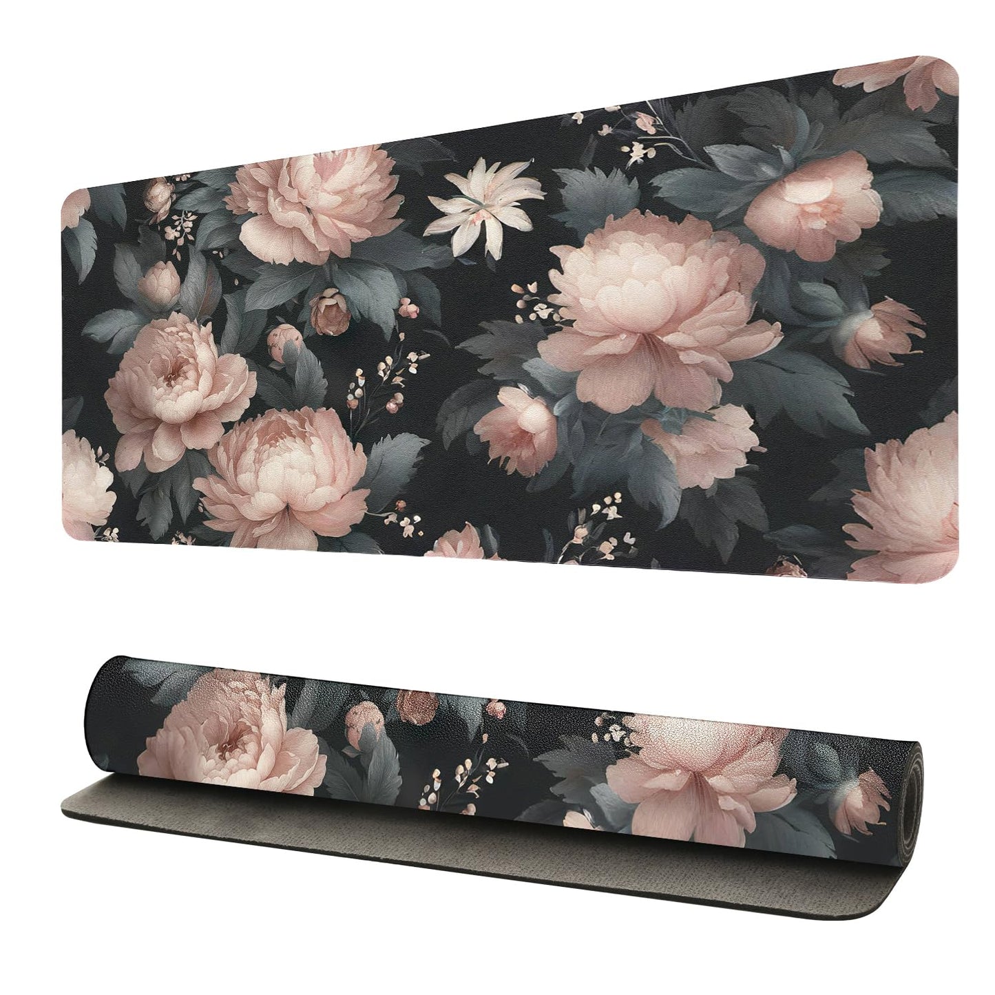 Luxurious Peony Floral Desk Mat, Elegant PU Leather Desk Pad for Women - Large Non-Slip Office Mat for a Stylish & Protected Gaming & Home Workspace（31.5 * 15.75in）