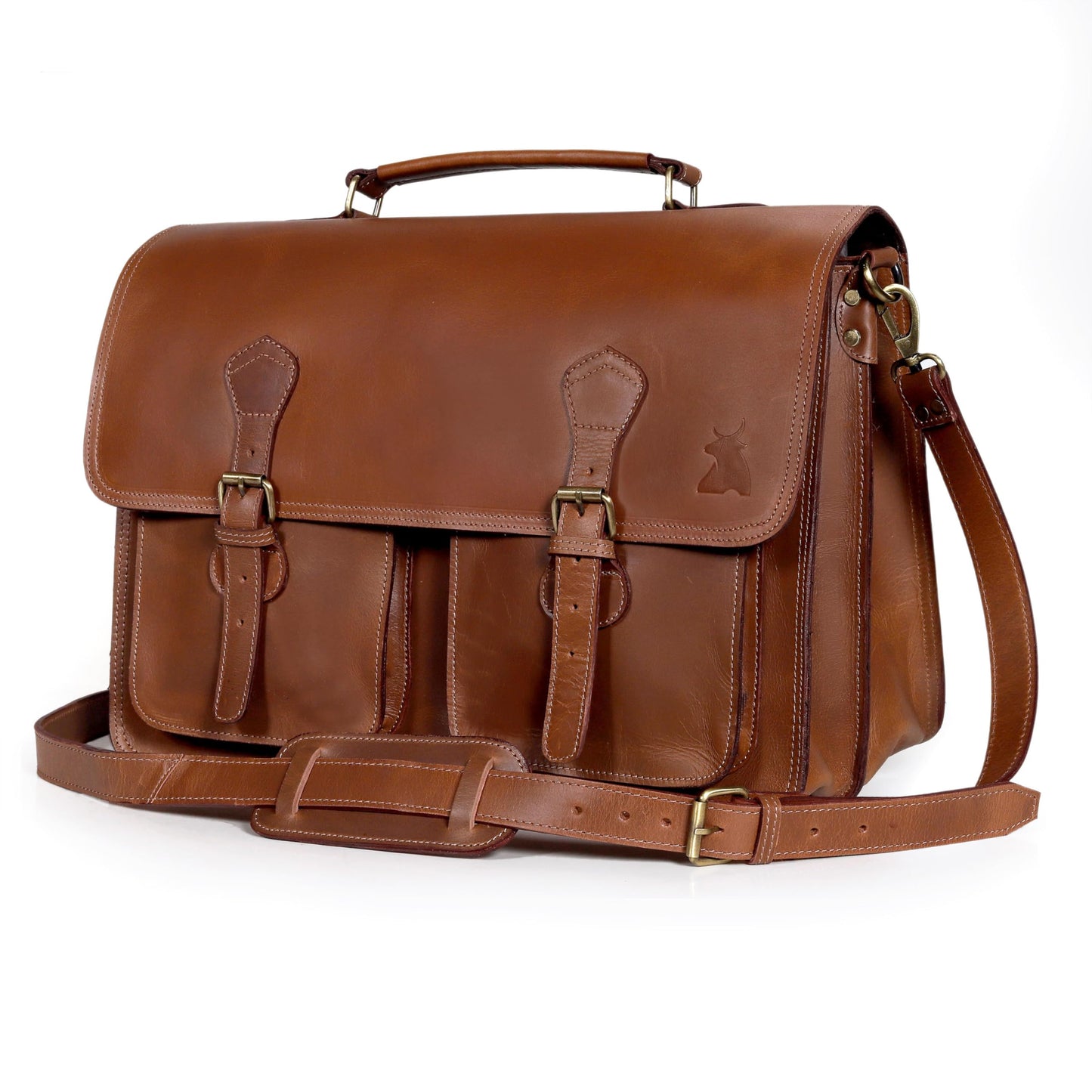 Leather Messenger Bag For Men - leather laptop bag briefcase for women - Mens Satchel Bag, 18 Inch Brown Genuine Buffalo Leather Computer Bag For Work