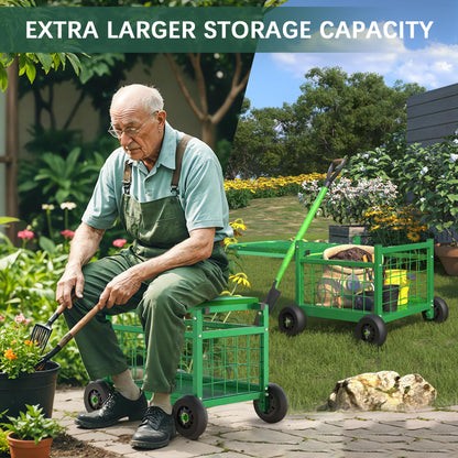 FLINTER Rolling Garden Work Seat with Wheels, Upgraded Heavy Duty Gardenning Cart with Seat - Garden Rolling Stools w/Wheels for Seniors