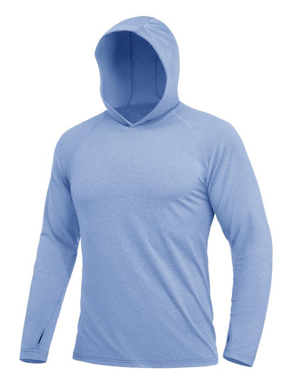 MAGCOMSEN Mens Long Sleeve Sun Hoodie Lightweight UPF 50+ Sun Protection Rash Guard Quick Dry Athletic Swim Water Shirts Light Blue, XL